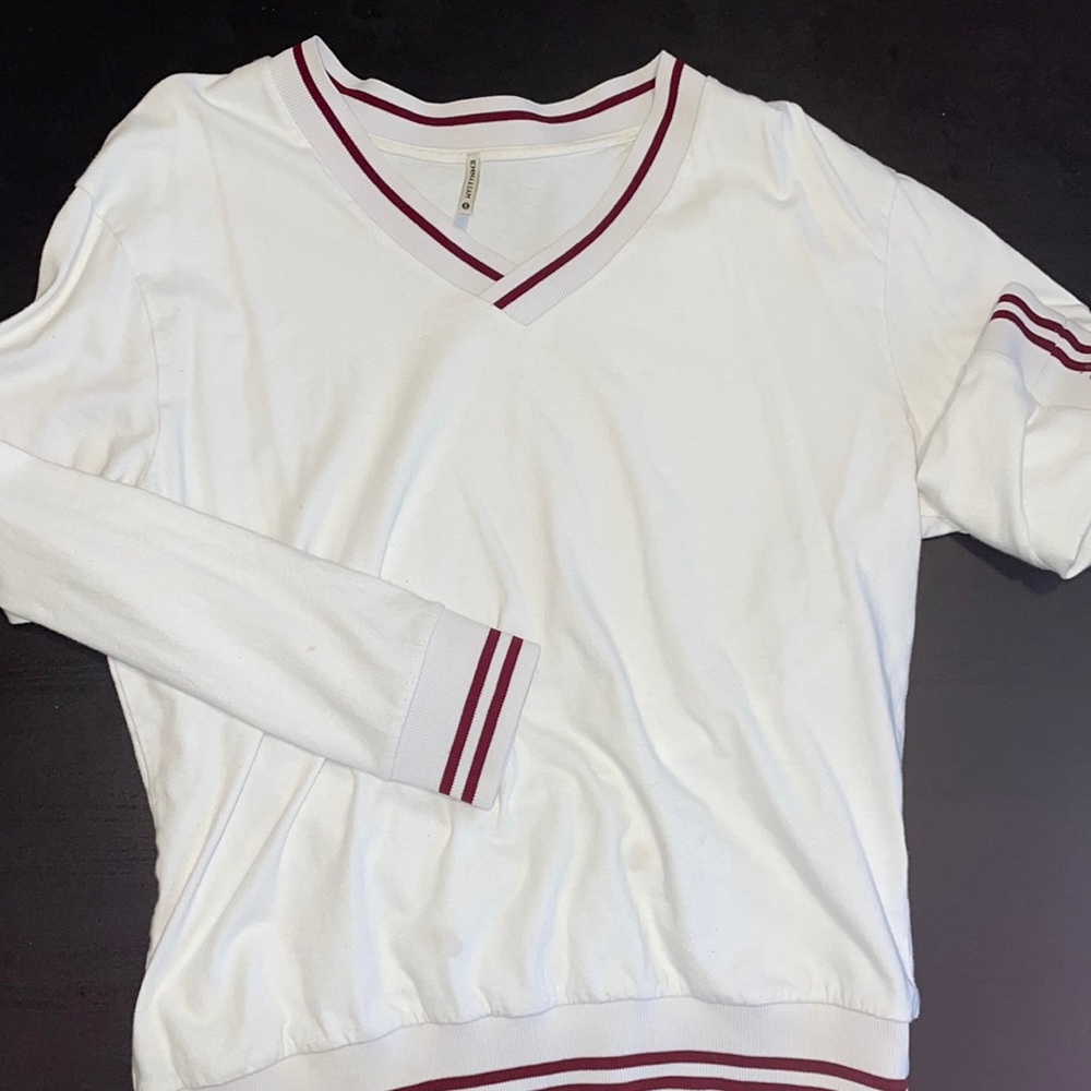 Emma and Sam long sleeve T shirt. White with red detailing. Small size